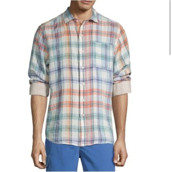 Tommy Bahama Madera Beach Linen Button-Down Shirt Orange Spark Size Large‎ - Picture 1 of 10
